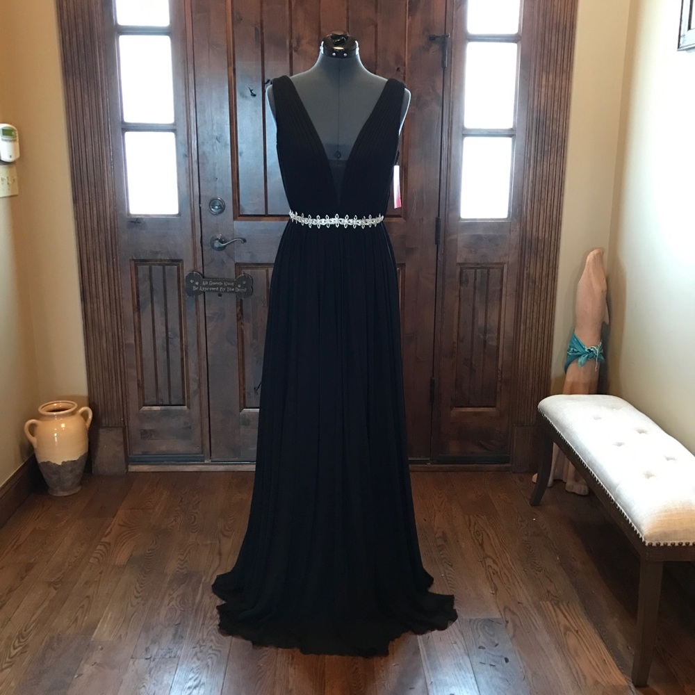 JVN Jovani Flowing Black Chiffon Gown! #47776